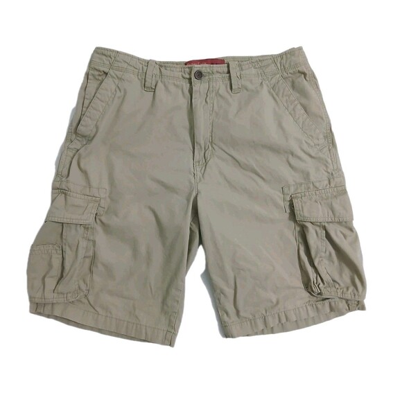 Perry Ellis Men's 34 Cargo Shorts Long Khaki Utility Trail Canvas Tan Beige - Picture 1 of 9